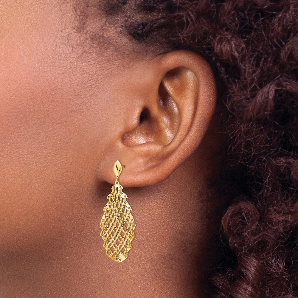 14K Yellow Gold Polished D/C Post Dangle Earrings