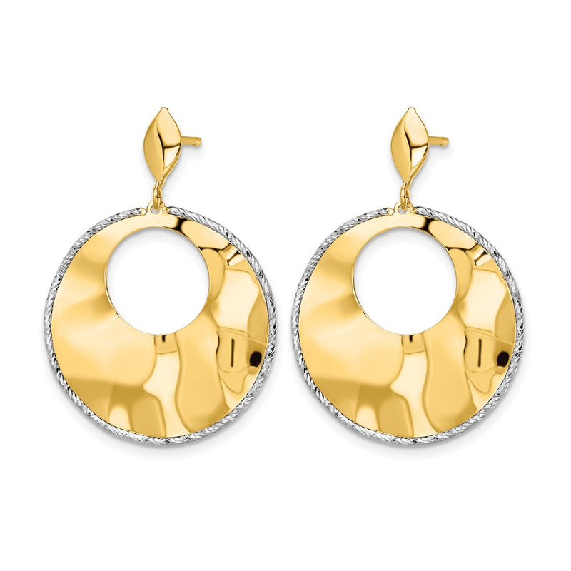 14K Two Tone Polished Textured Post Dangle Earrings