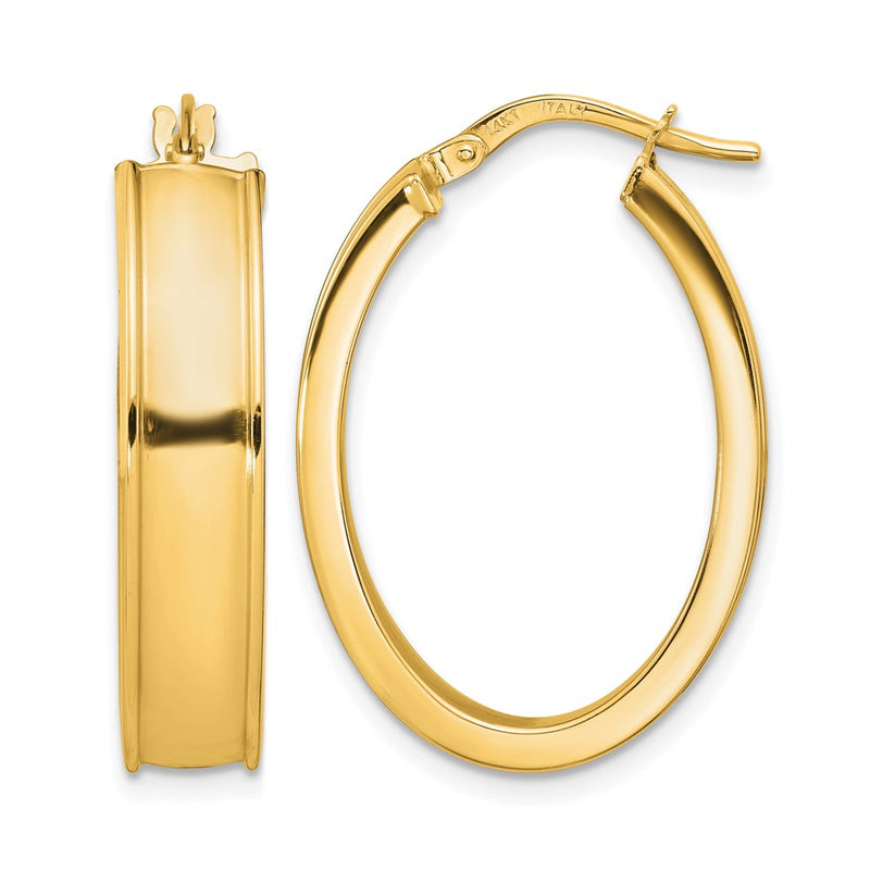 14K Yellow Gold Polished Oval Hoop Earrings