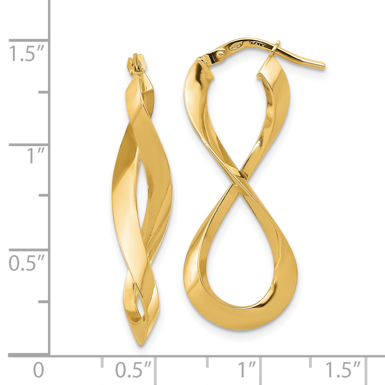 14K Yellow Gold Polished Left And Right Eternity Hoop Earrings