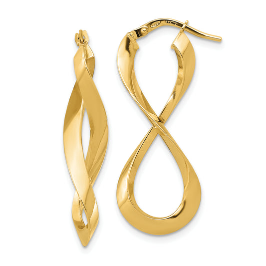 14K Yellow Gold Polished Left And Right Eternity Hoop Earrings