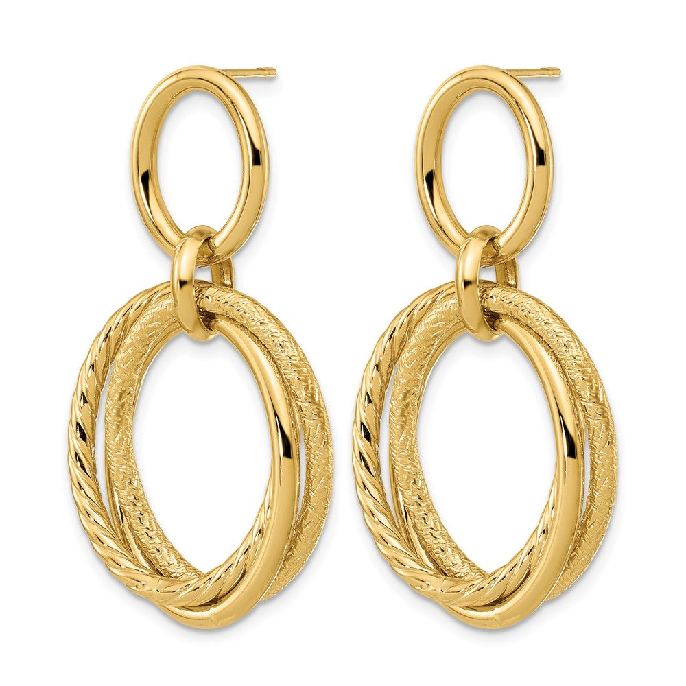 14K Yellow Gold Polished And Textured Post Dangle Earrings