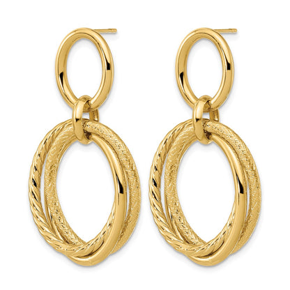 14K Yellow Gold Polished And Textured Post Dangle Earrings