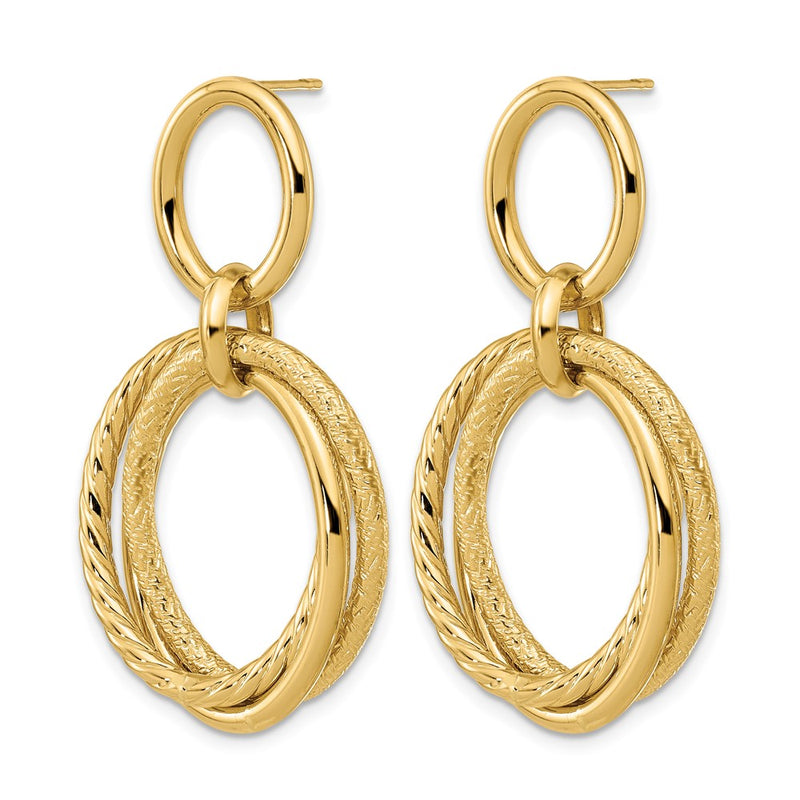 14K Yellow Gold Polished And Textured Post Dangle Earrings