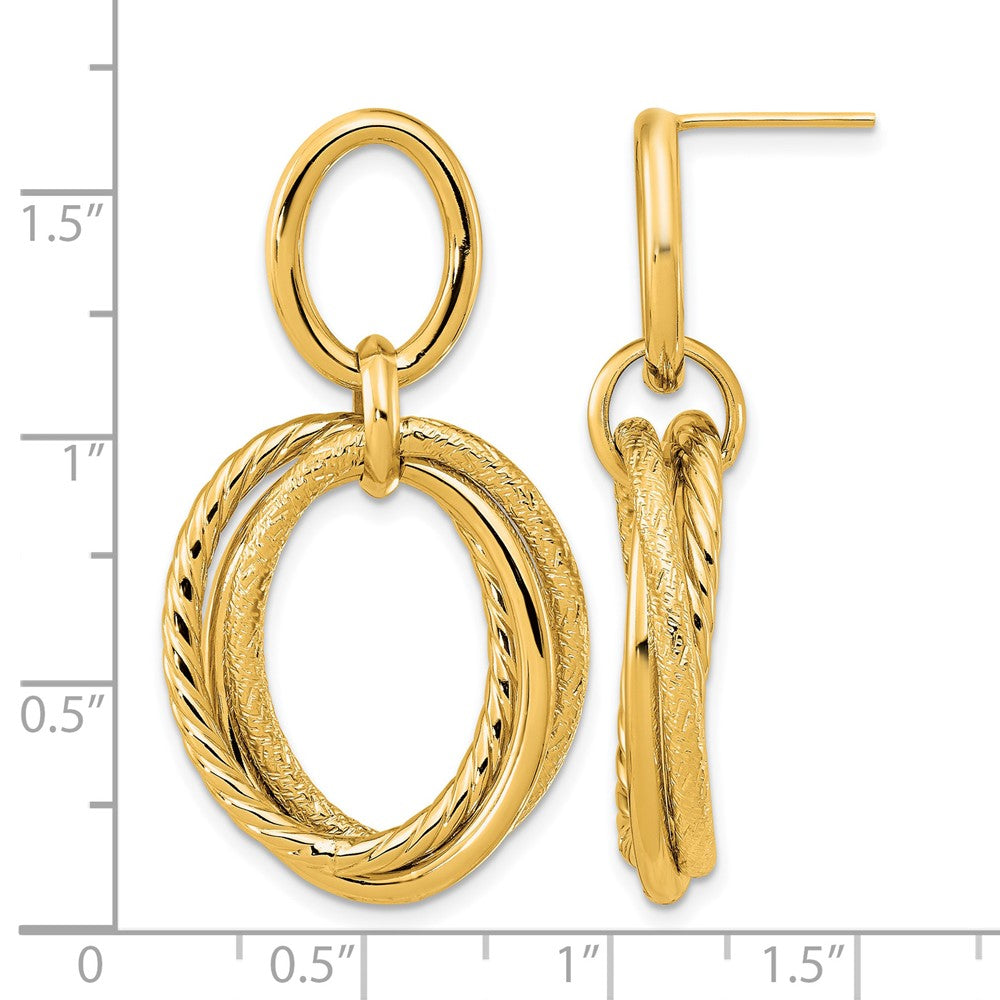 14K Yellow Gold Polished And Textured Post Dangle Earrings
