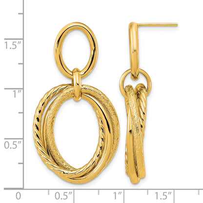 14K Yellow Gold Polished And Textured Post Dangle Earrings
