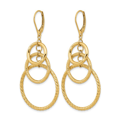 14K Yellow Gold Polished And Textured Leverback Earrings