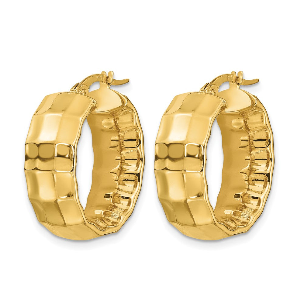 14K Yellow Gold Polished Textured Oval Hoop Earrings