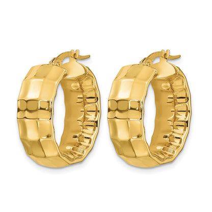 14K Yellow Gold Polished Textured Oval Hoop Earrings