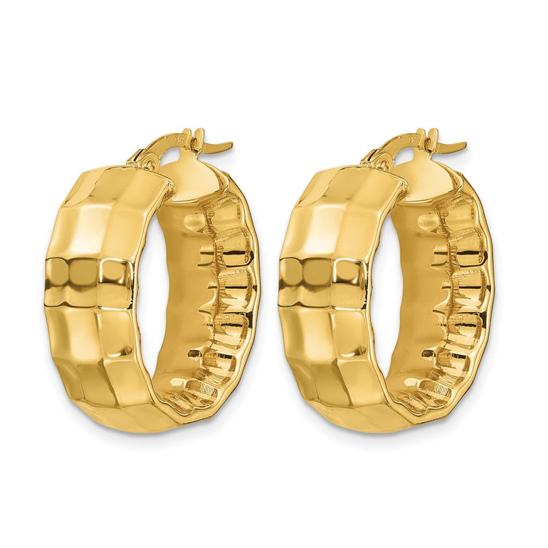 14K Yellow Gold Polished Textured Oval Hoop Earrings