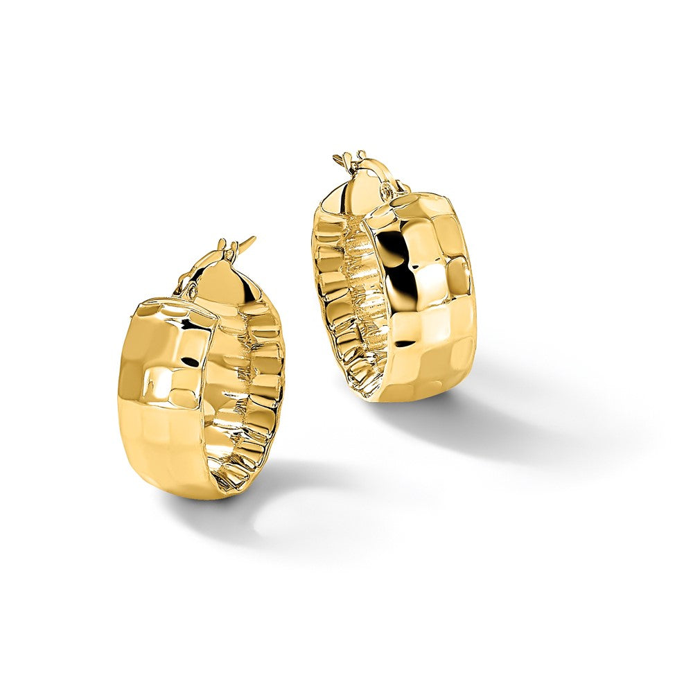 14K Yellow Gold Polished Textured Oval Hoop Earrings