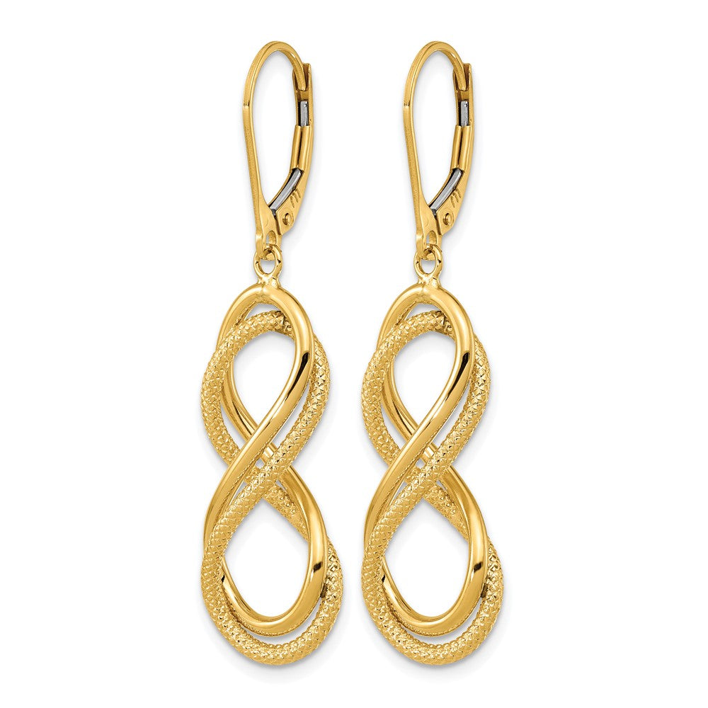 14K Yellow Gold Polished Textured Infinity Leverback Earrings