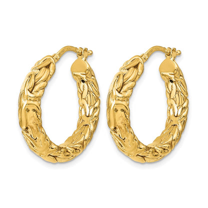 14K Yellow Gold Polished Textured Hoop Earrings
