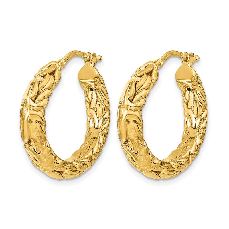 14K Yellow Gold Polished Textured Hoop Earrings