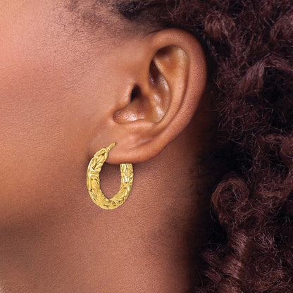 14K Yellow Gold Polished Textured Hoop Earrings