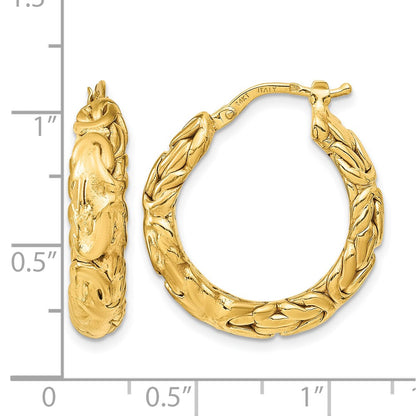 14K Yellow Gold Polished Textured Hoop Earrings