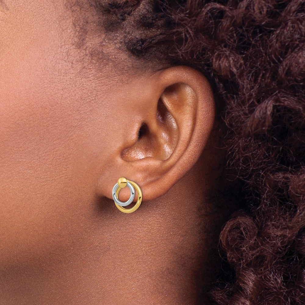 14K Two Tone Polished Post Dangle Earrings