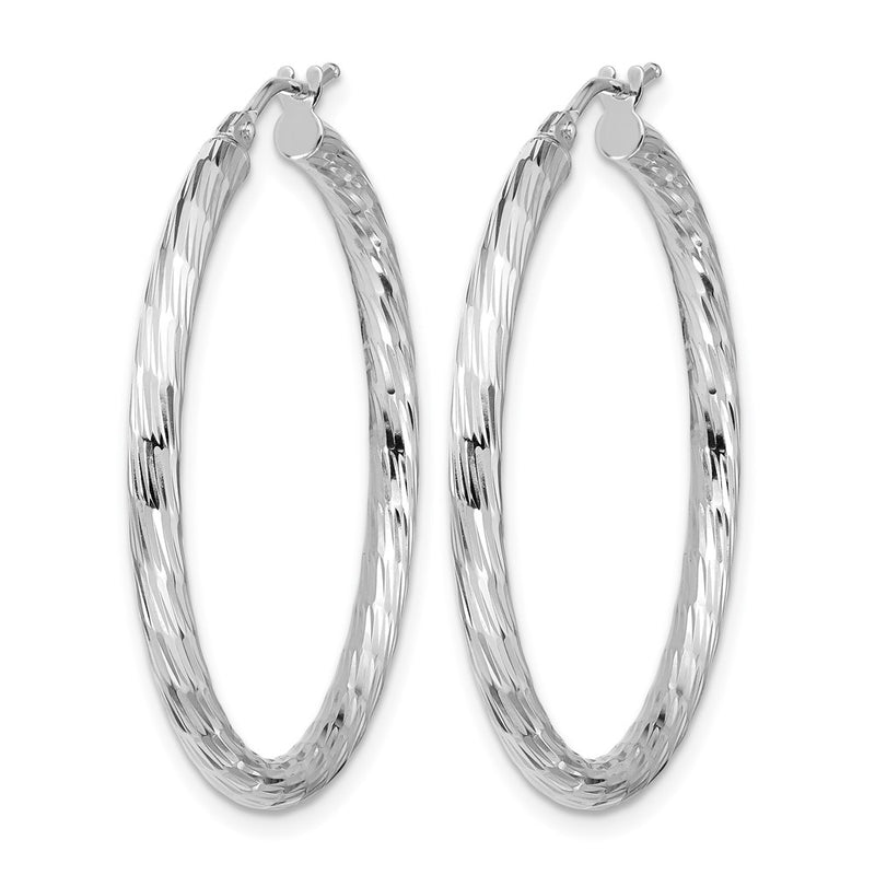 14K White Gold Polished D/C Hoop Earrings