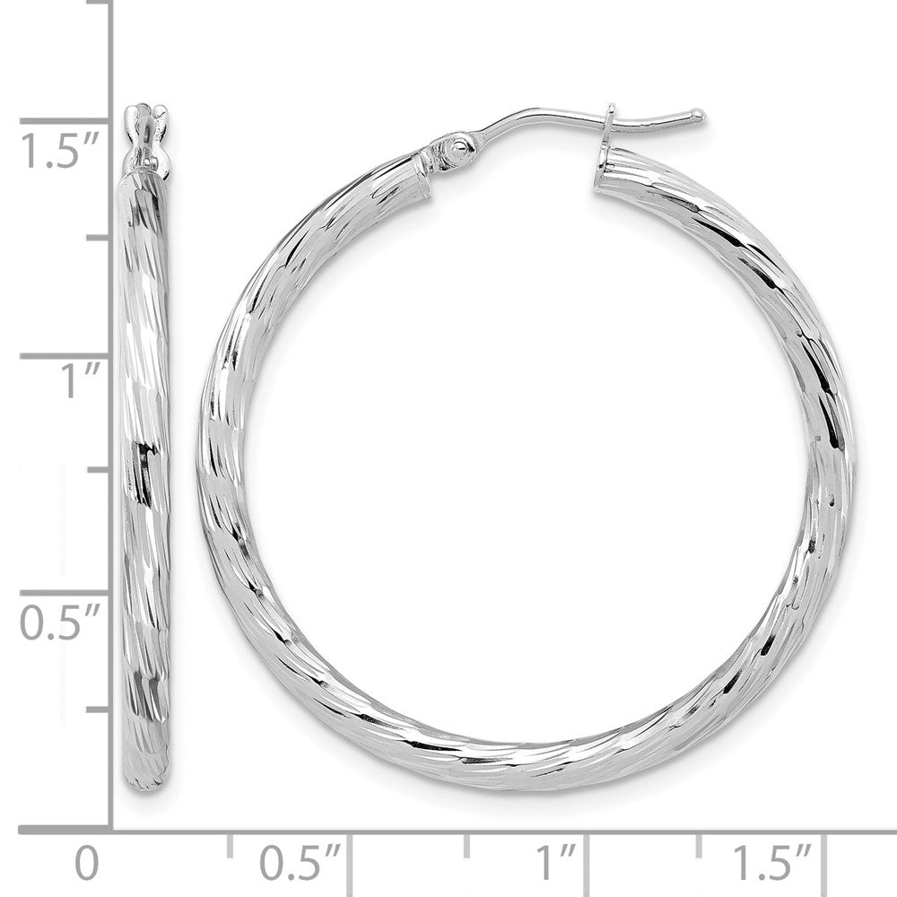 14K White Gold Polished D/C Hoop Earrings
