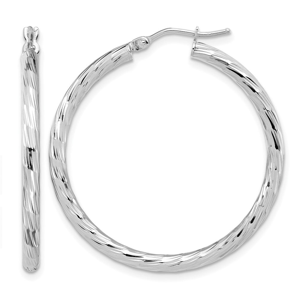 14K White Gold Polished D/C Hoop Earrings
