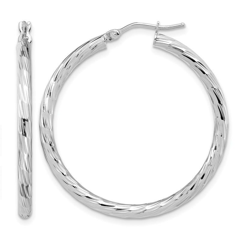 14K White Gold Polished D/C Hoop Earrings