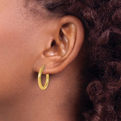 14K Yellow Gold Polished 2.5mm Lightweight Tube Hoop Earrings