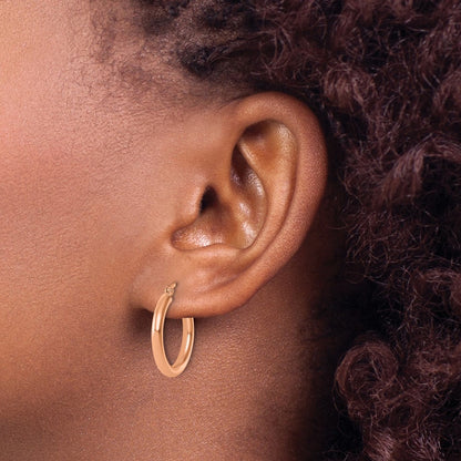 14K Rose Gold Polished 2.5mm Lightweight Tube Hoop Earrings