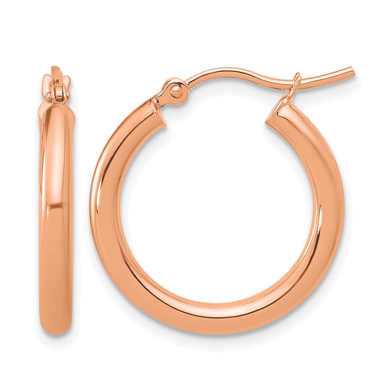 14K Rose Gold Polished 2.5mm Lightweight Tube Hoop Earrings