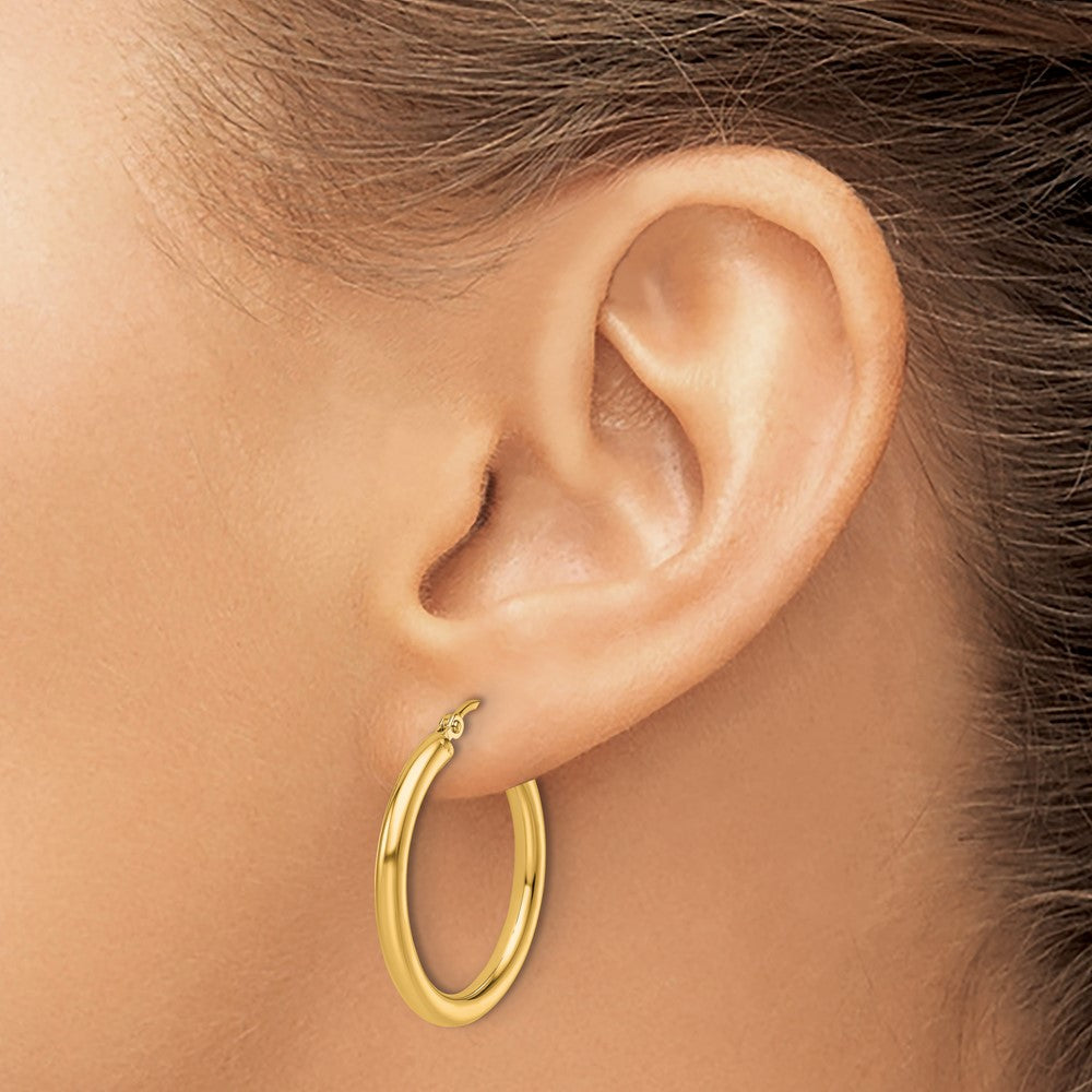 14K Yellow Gold Polished 2.5mm Lightweight Tube Hoop Earrings