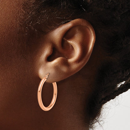 14K Rose Gold Polished 2.5mm Lightweight Tube Hoop Earrings