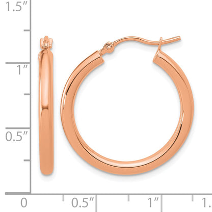 14K Rose Gold Polished 2.5mm Lightweight Tube Hoop Earrings