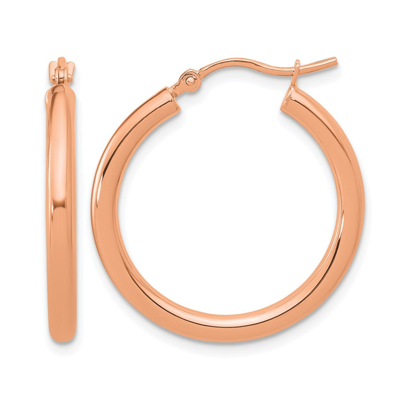 14K Rose Gold Polished 2.5mm Lightweight Tube Hoop Earrings