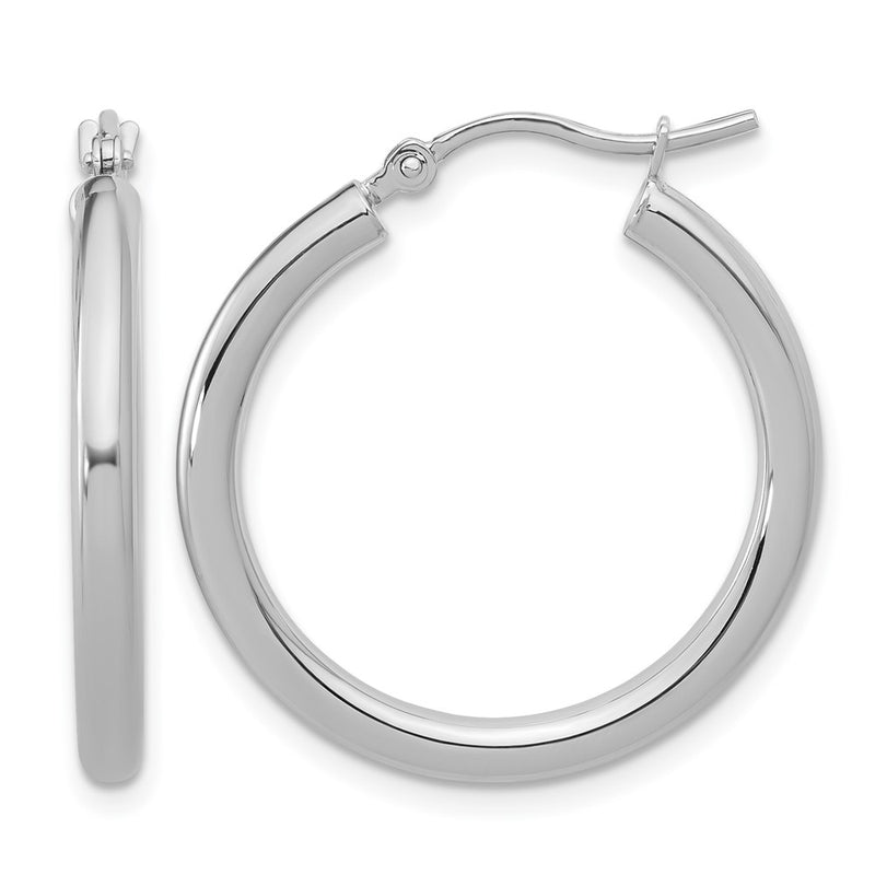 14K White Gold Polished 2.5mm Lightweight Tube Hoop Earrings
