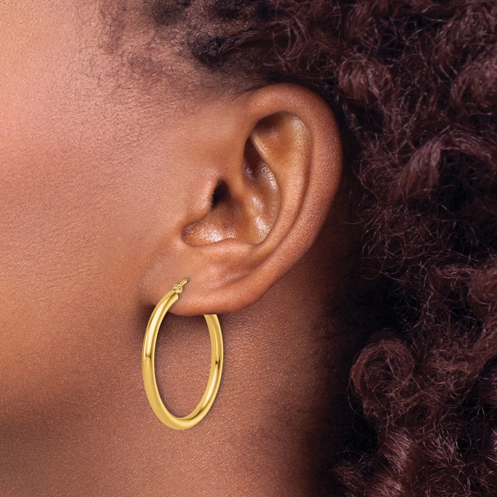 14K Yellow Gold Polished 2.5mm Lightweight Tube Hoop Earrings