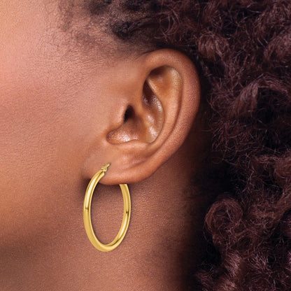 14K Yellow Gold Polished 2.5mm Lightweight Tube Hoop Earrings