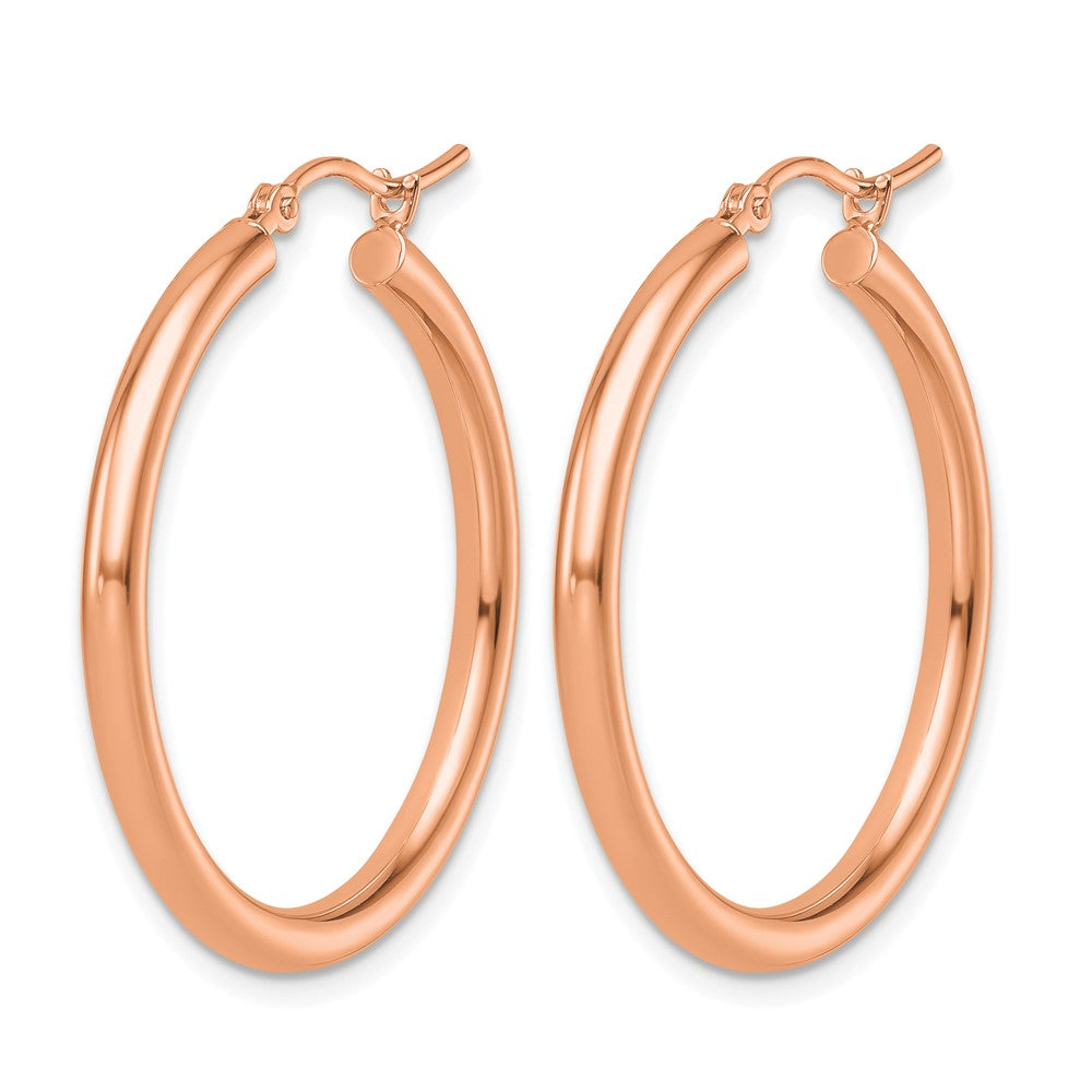 14K Rose Gold Polished 2.5mm Lightweight Tube Hoop Earrings