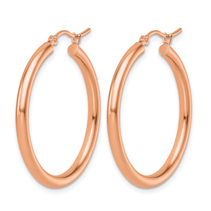 14K Rose Gold Polished 2.5mm Lightweight Tube Hoop Earrings