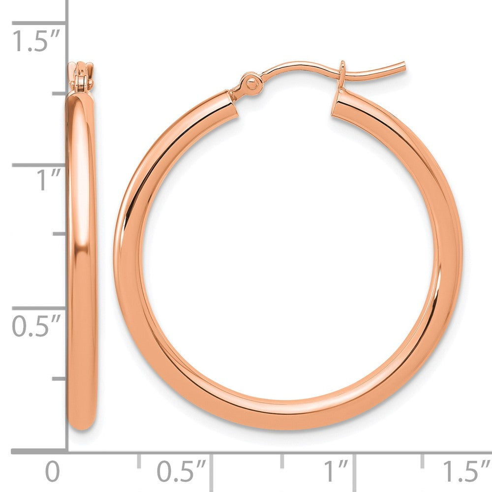 14K Rose Gold Polished 2.5mm Lightweight Tube Hoop Earrings
