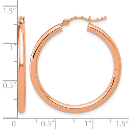 14K Rose Gold Polished 2.5mm Lightweight Tube Hoop Earrings