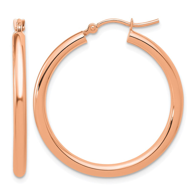 14K Rose Gold Polished 2.5mm Lightweight Tube Hoop Earrings