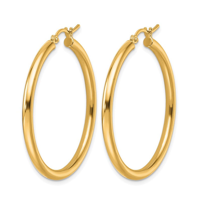 14K Yellow Gold Polished 2.5mm Lightweight Tube Hoop Earrings