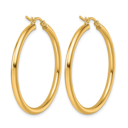 14K Yellow Gold Polished 2.5mm Lightweight Tube Hoop Earrings