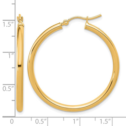 14K Yellow Gold Polished 2.5mm Lightweight Tube Hoop Earrings