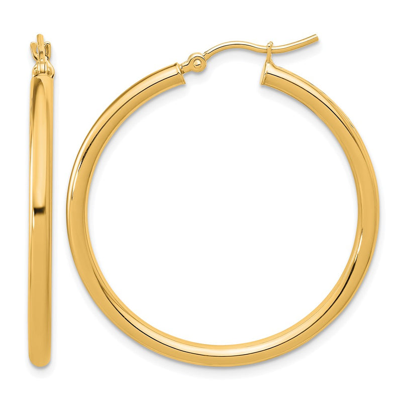 14K Yellow Gold Polished 2.5mm Lightweight Tube Hoop Earrings