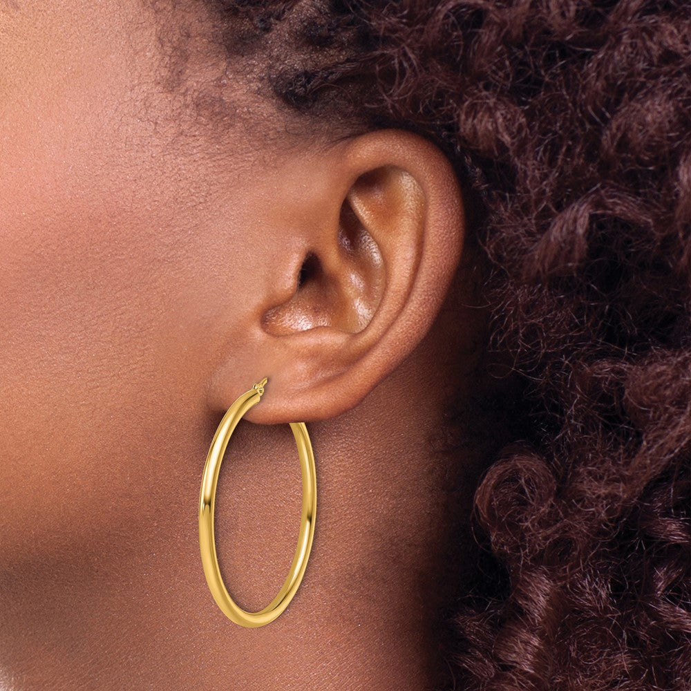 14K Yellow Gold Polished 2.5mm Lightweight Tube Hoop Earrings