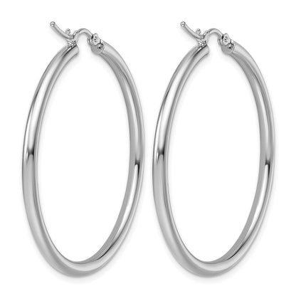 14K White Gold Polished 2.5mm Lightweight Tube Hoop Earrings