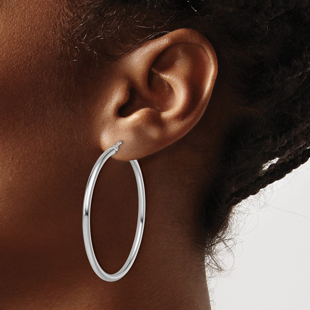 14K White Gold Polished 2.5mm Lightweight Tube Hoop Earrings