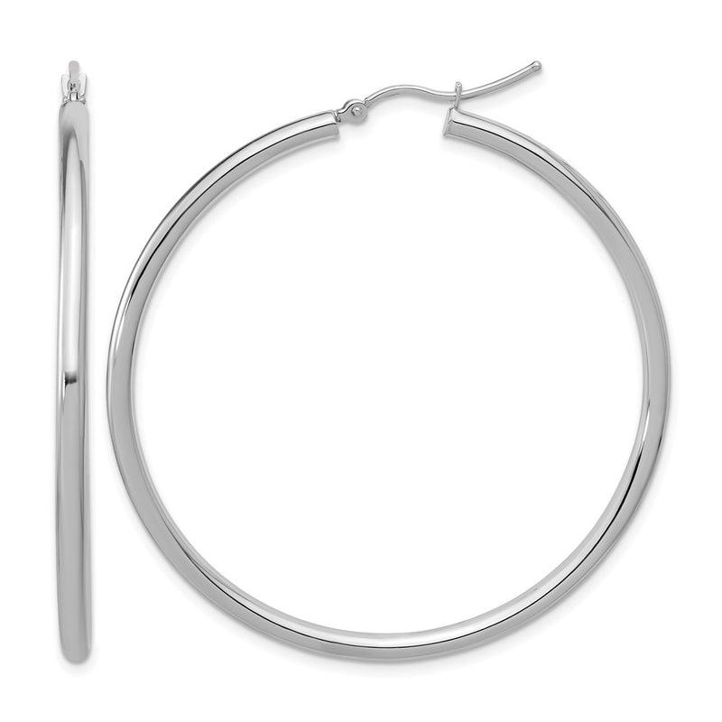 14K White Gold Polished 2.5mm Lightweight Tube Hoop Earrings
