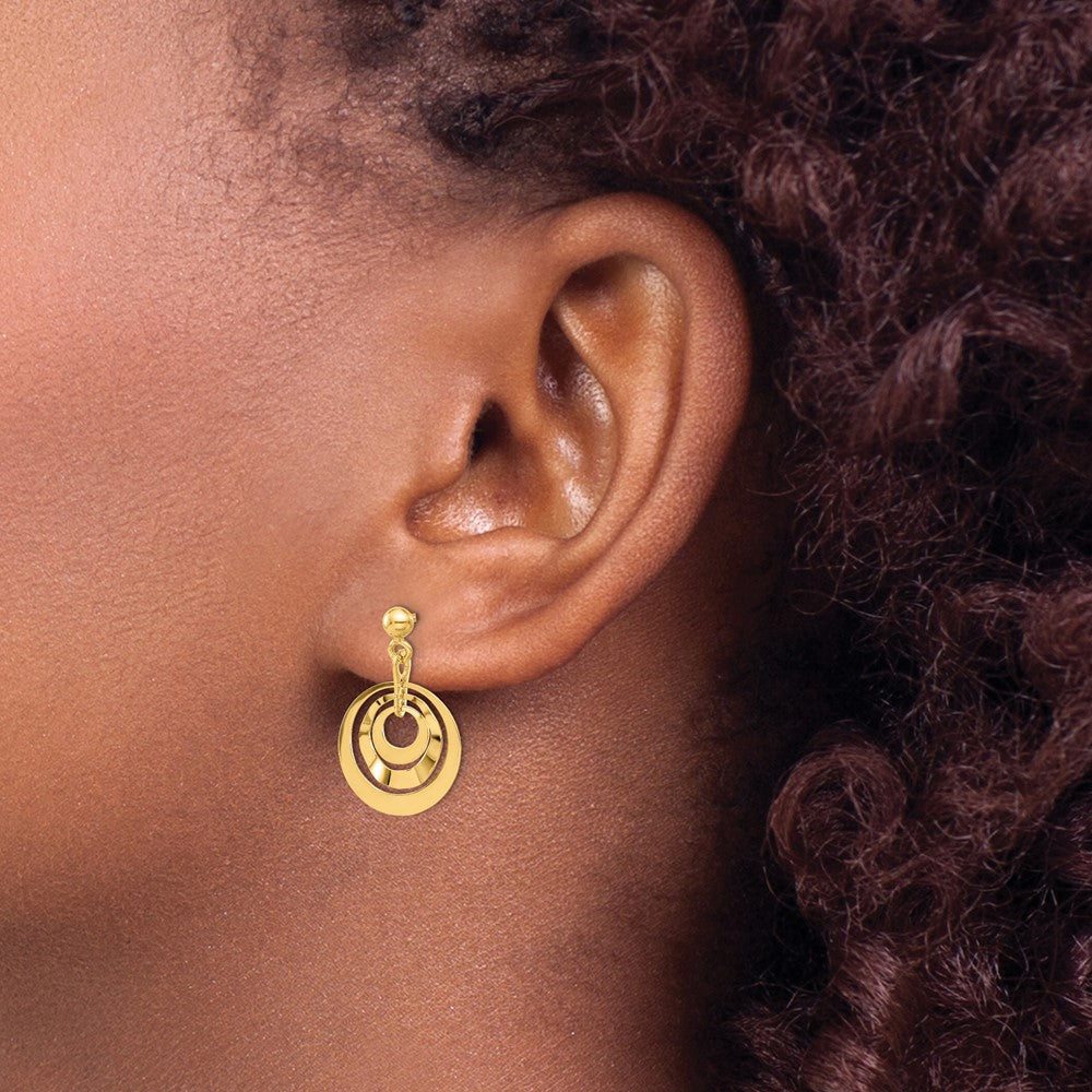 14K Yellow Gold Polished Circles Post Dangle Earrings