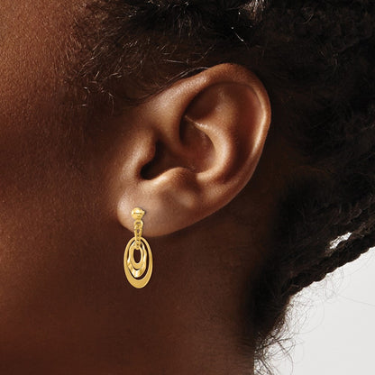 14K Yellow Gold Polished Ovals Post Dangle Earrings